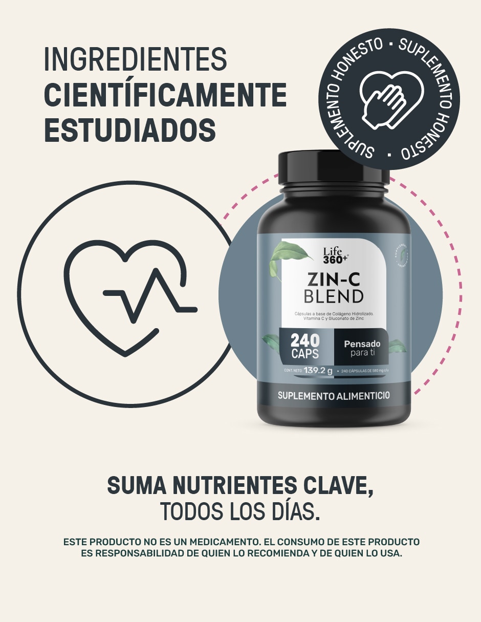 Zinc blend: Zinc + Colágeno Hidrolizado + Vitamina C Life 360+ Life360+