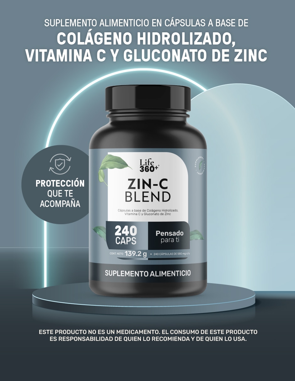 Zinc blend: Zinc + Colágeno Hidrolizado + Vitamina C Life 360+ Life360+