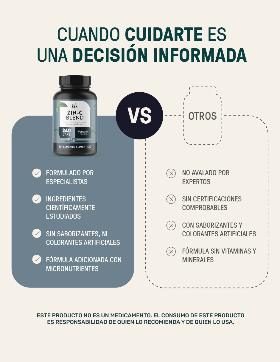 Zinc blend: Zinc + Colágeno Hidrolizado + Vitamina C Life 360+ Life360+