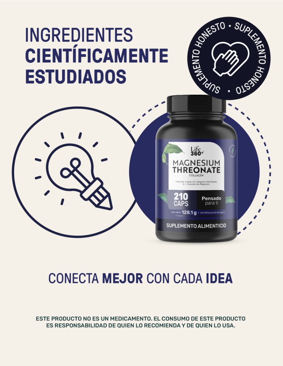 Mag Threonate: Colágeno Hidrolizado + L-Treonato Magnesio 210 cápsulas