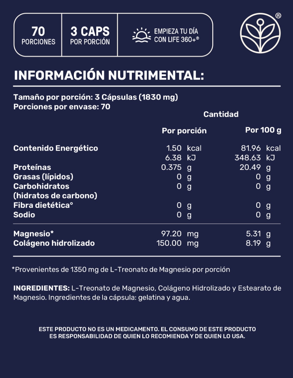 Mag Threonate: Colágeno Hidrolizado + L-Treonato Magnesio 210 cápsulas 6
