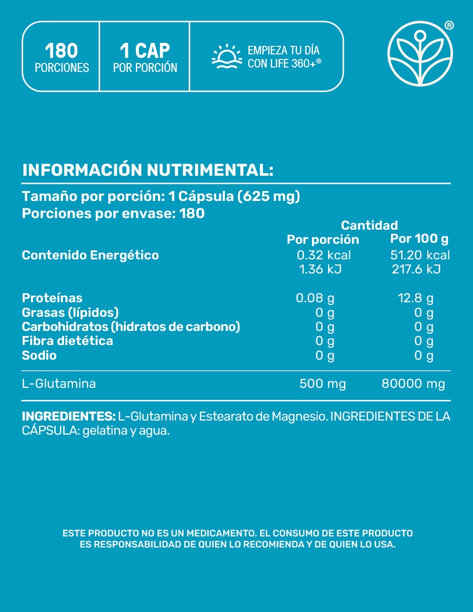 Pure glutamine Life 360+ con L-glutamina
