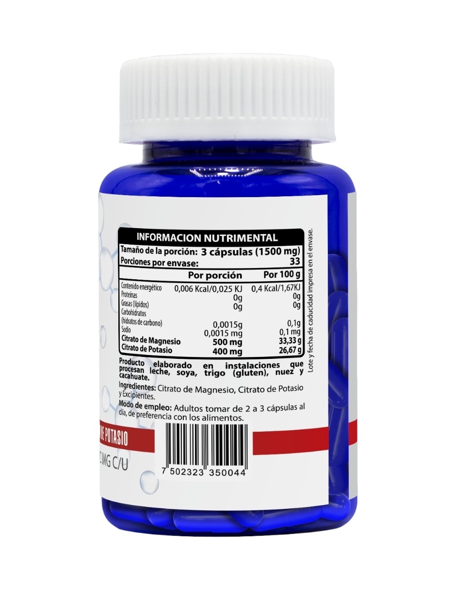 Suplementos alimenticios citrato de magnesio + potasio hql natural con citrato de potasio y magnesio de 100 cápsulas 3