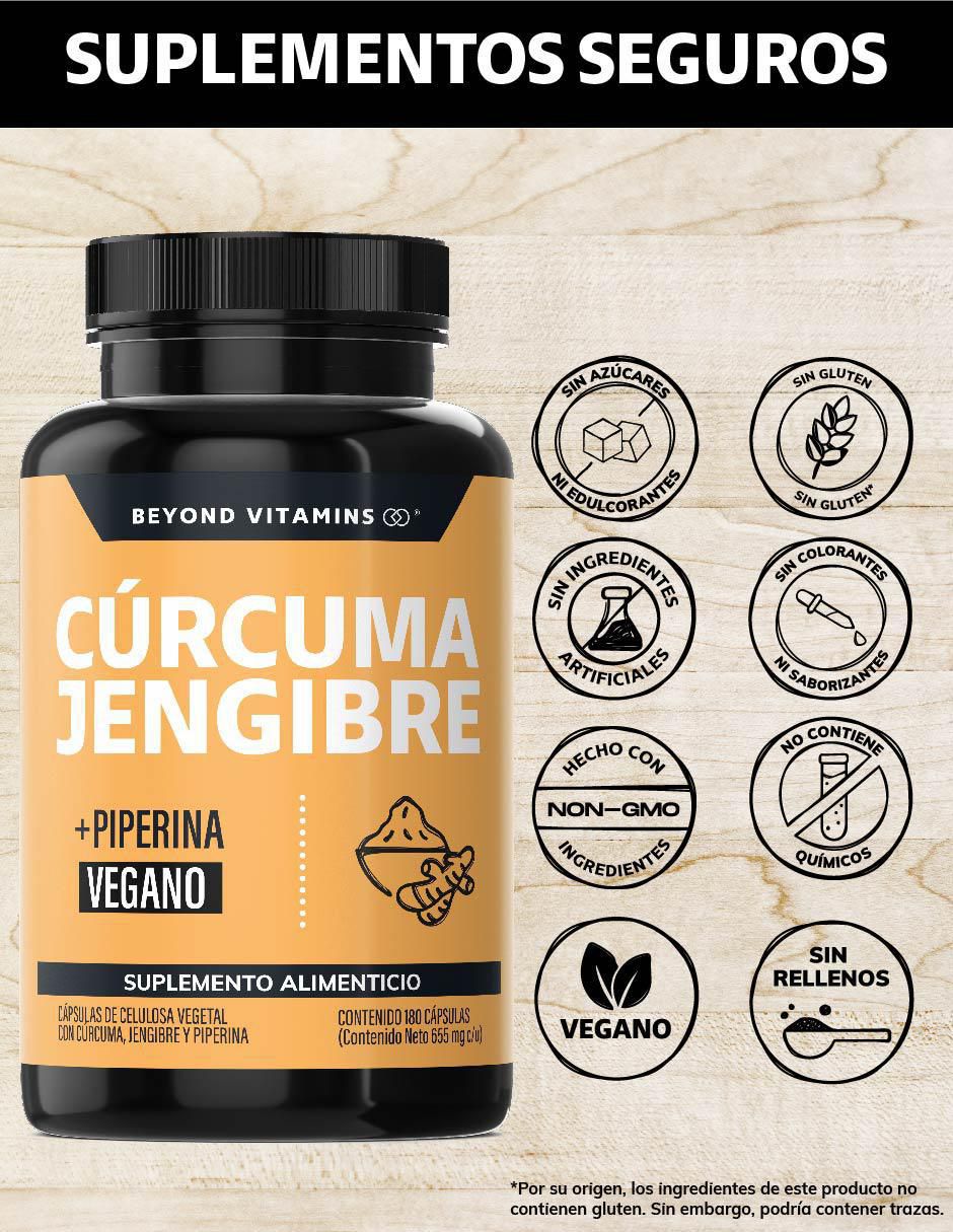 Cúrcuma, Jengibre con Pimienta Negra Beyond Vitamins con piperina de 160 g