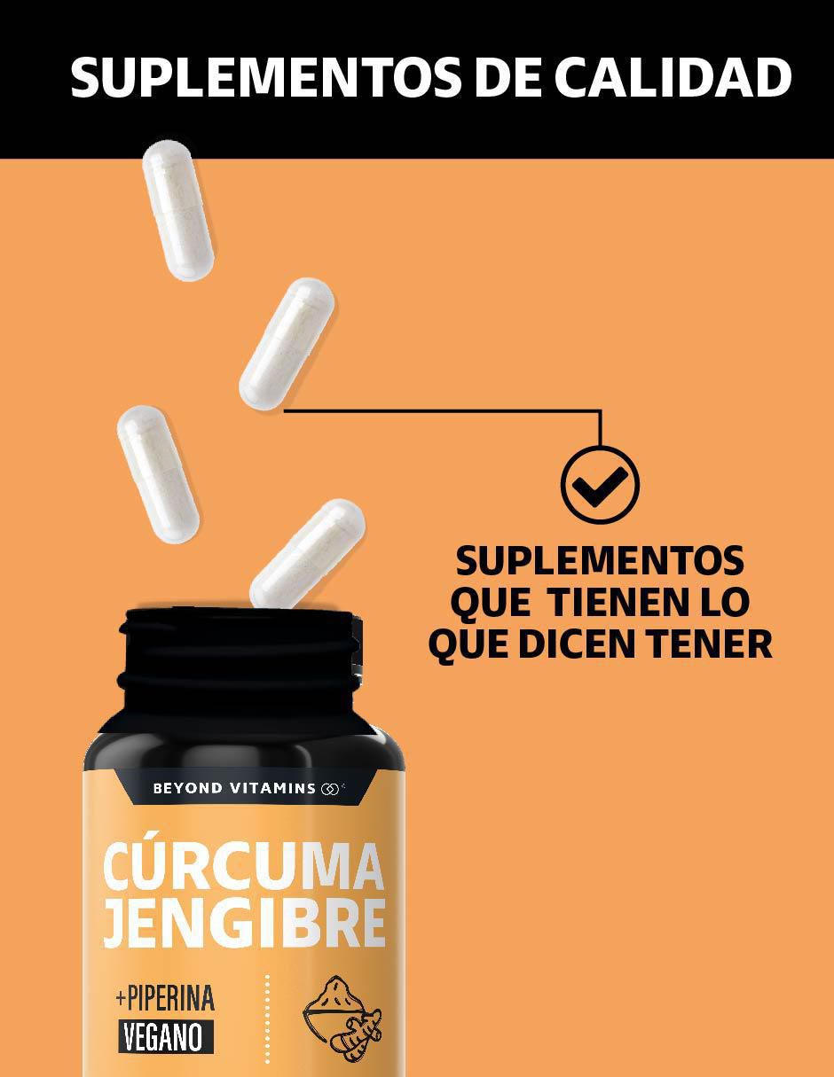 Cúrcuma, Jengibre con Pimienta Negra Beyond Vitamins con piperina de 160 g