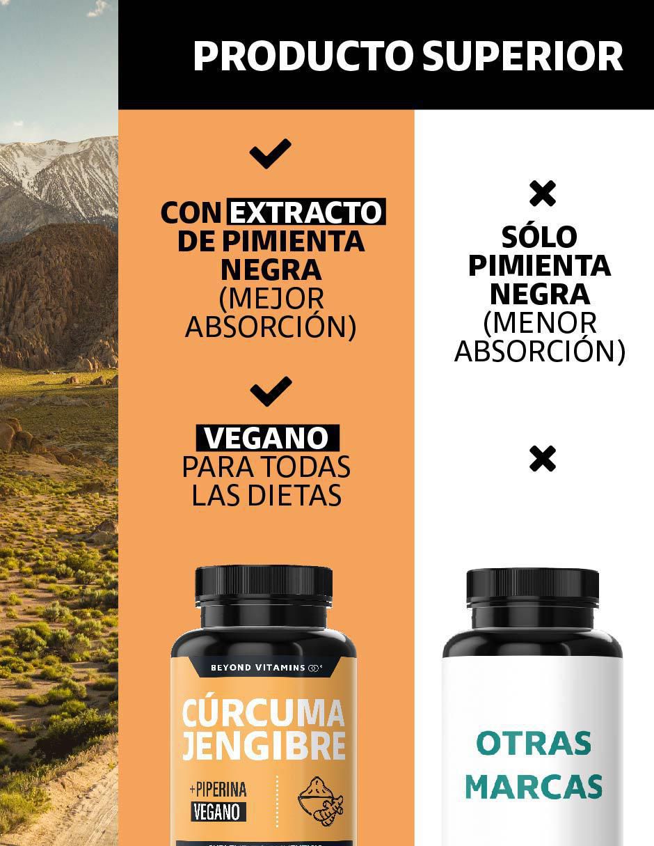 Cúrcuma, Jengibre con Pimienta Negra Beyond Vitamins con piperina de 160 g