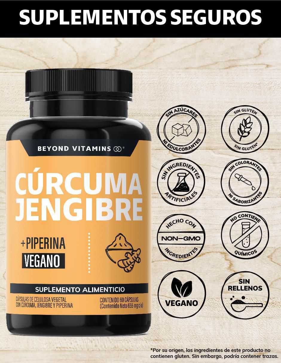 Cúrcuma, Jengibre con Pimienta Negra con piperina de 60 cápsulas 5