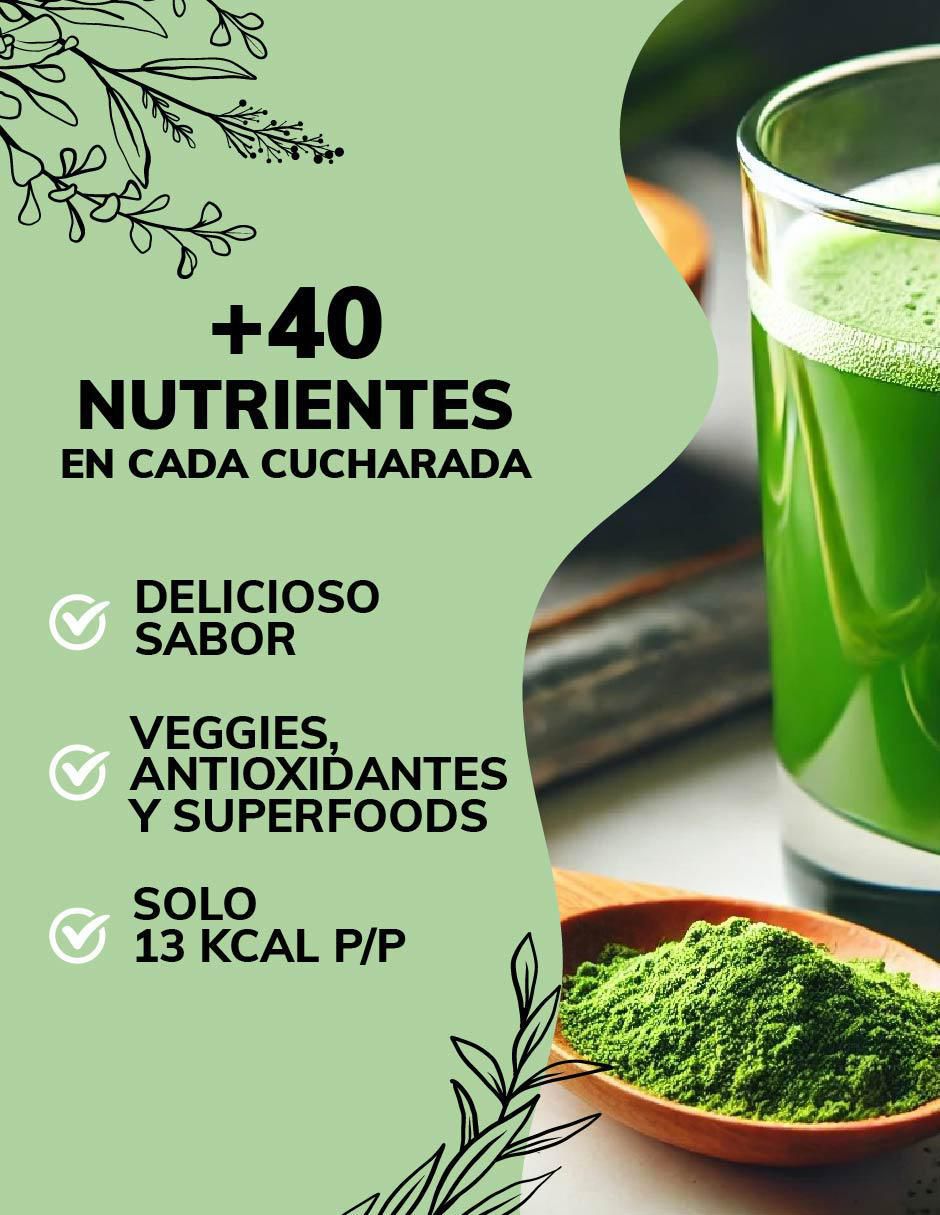 Green Mix, Jugo Verde Té Matcha, Clorofila, Enzimas Digestivas, Probióticos Bloom sabor frutos rojos de 150 g 5