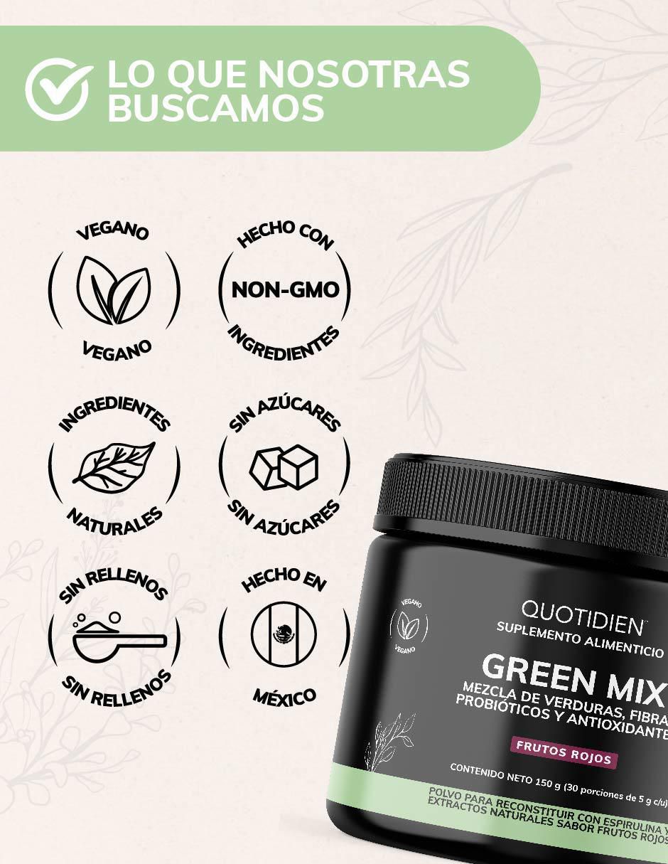 Green Mix, Jugo Verde Té Matcha, Clorofila, Enzimas Digestivas, Probióticos Bloom sabor frutos rojos de 150 g