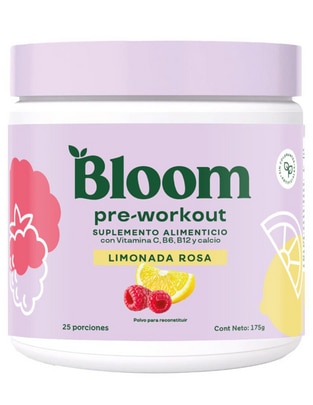 Pre-Workout Bloom con vitamina C, b6, b12 y calcio sabor limonada rosa de 175 g