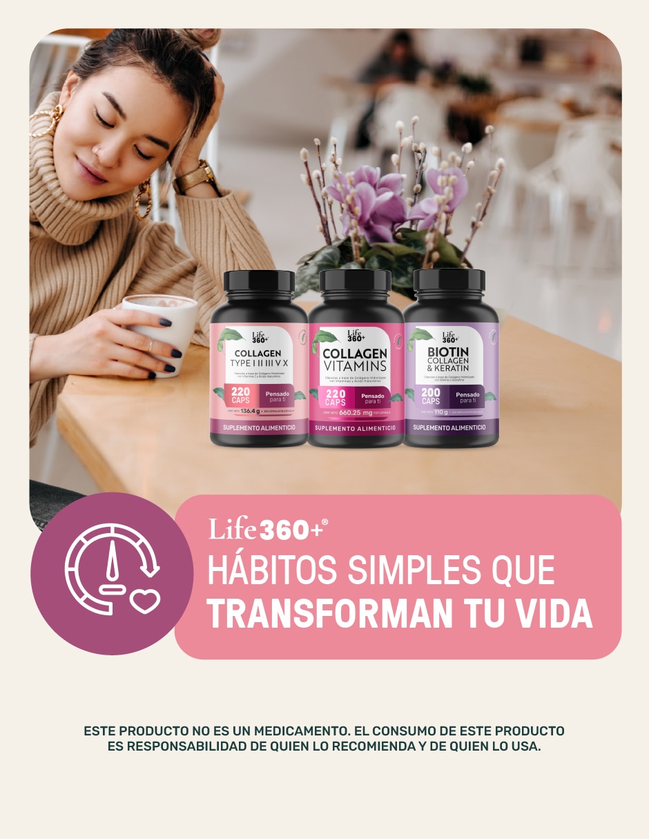 Collagen Type I, II, III, V y X Colágeno Hidrolizado + Vitmina C + Ácido Hialurónico Life 360+ de 240 cápsulas 8