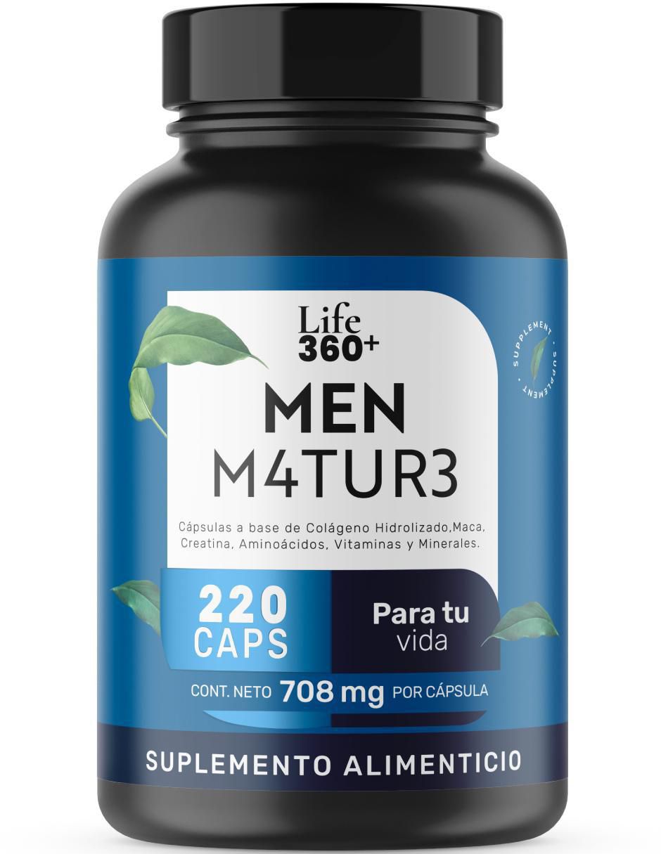 Men M4TUR3: Suplemento masculino a base de Colágeno, Maca, Creatina, Vitaminas y Minerales Life 360+ Life360+ de 220 cápsulas