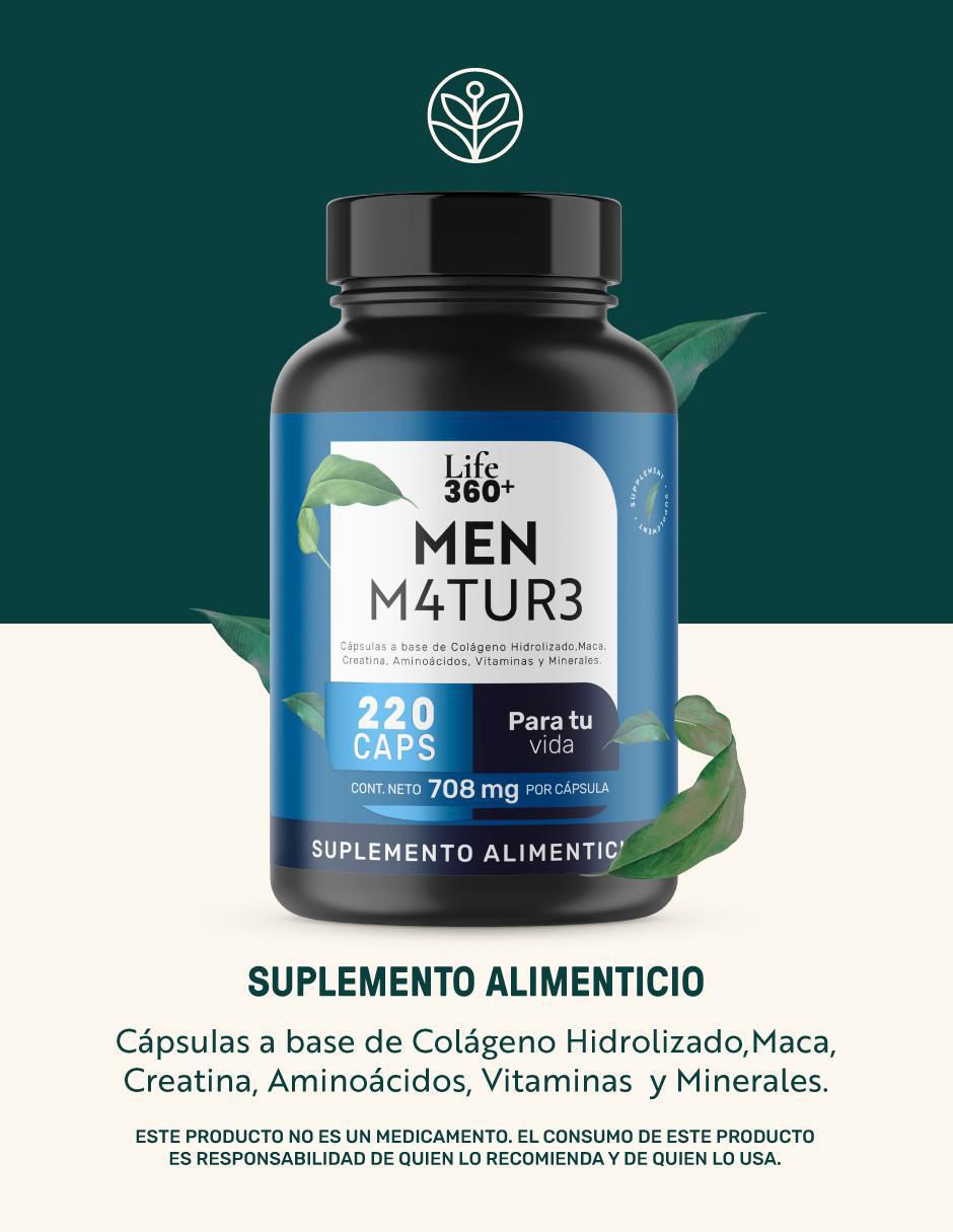 Men M4TUR3: Suplemento masculino a base de Colágeno, Maca, Creatina, Vitaminas y Minerales Life 360+ Life360+ de 220 cápsulas