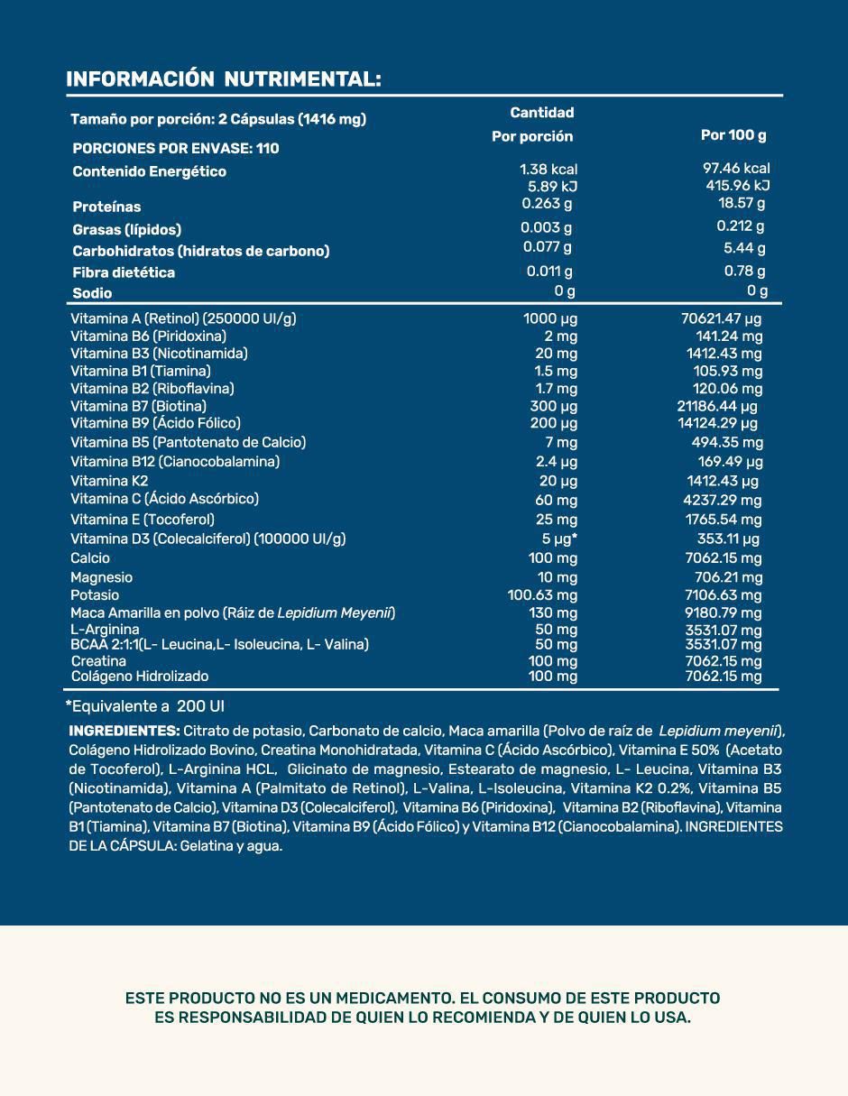 Men M4TUR3: Suplemento masculino a base de Colágeno, Maca, Creatina, Vitaminas y Minerales Life 360+ Life360+ de 220 cápsulas
