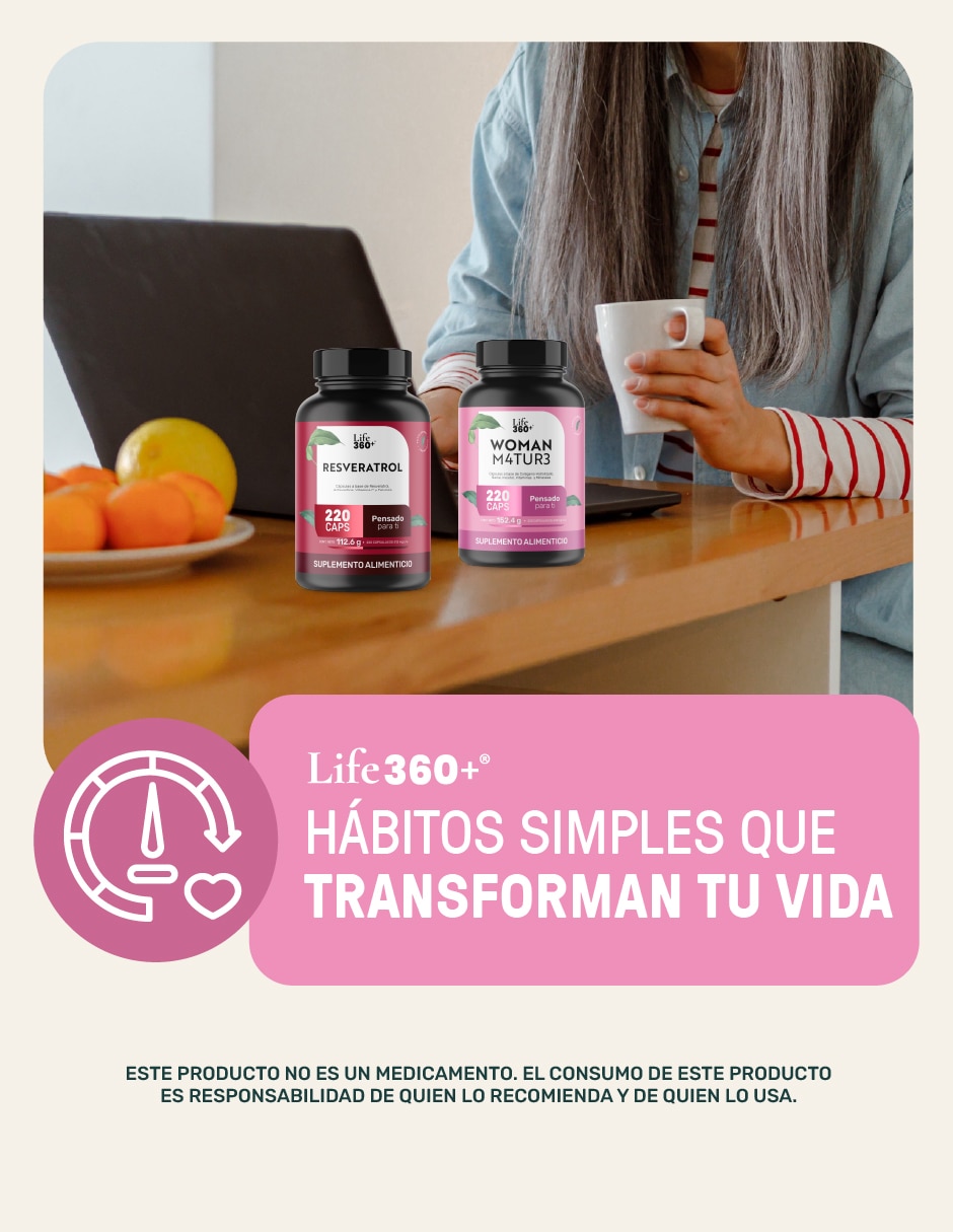 Suplementos alimenticios woman Life360 m4tur3: colágeno hidrolizado + inositol + vitaminas + minerales + ñame Life360+ con colágeno hidrolizado