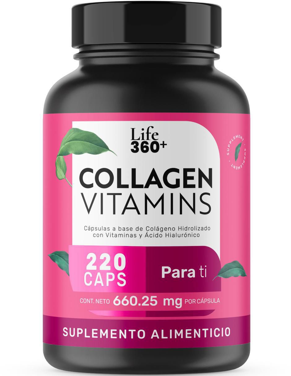 Collagen Vitamins: Colágeno hidrolizado Vitaminas Ácido fólico y Hialurónico Life360 de 220 cápsulas 1