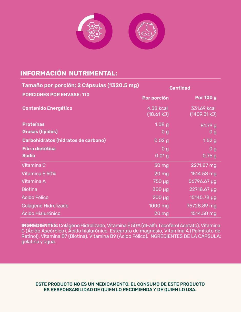 Collagen Vitamins: Colágeno hidrolizado Vitaminas Ácido fólico y Hialurónico Life360 de 220 cápsulas Collagen Vitamins: Colágeno hidrolizado Vitaminas Ácido fólico y Hialurónico Life360 de 220 cápsulas