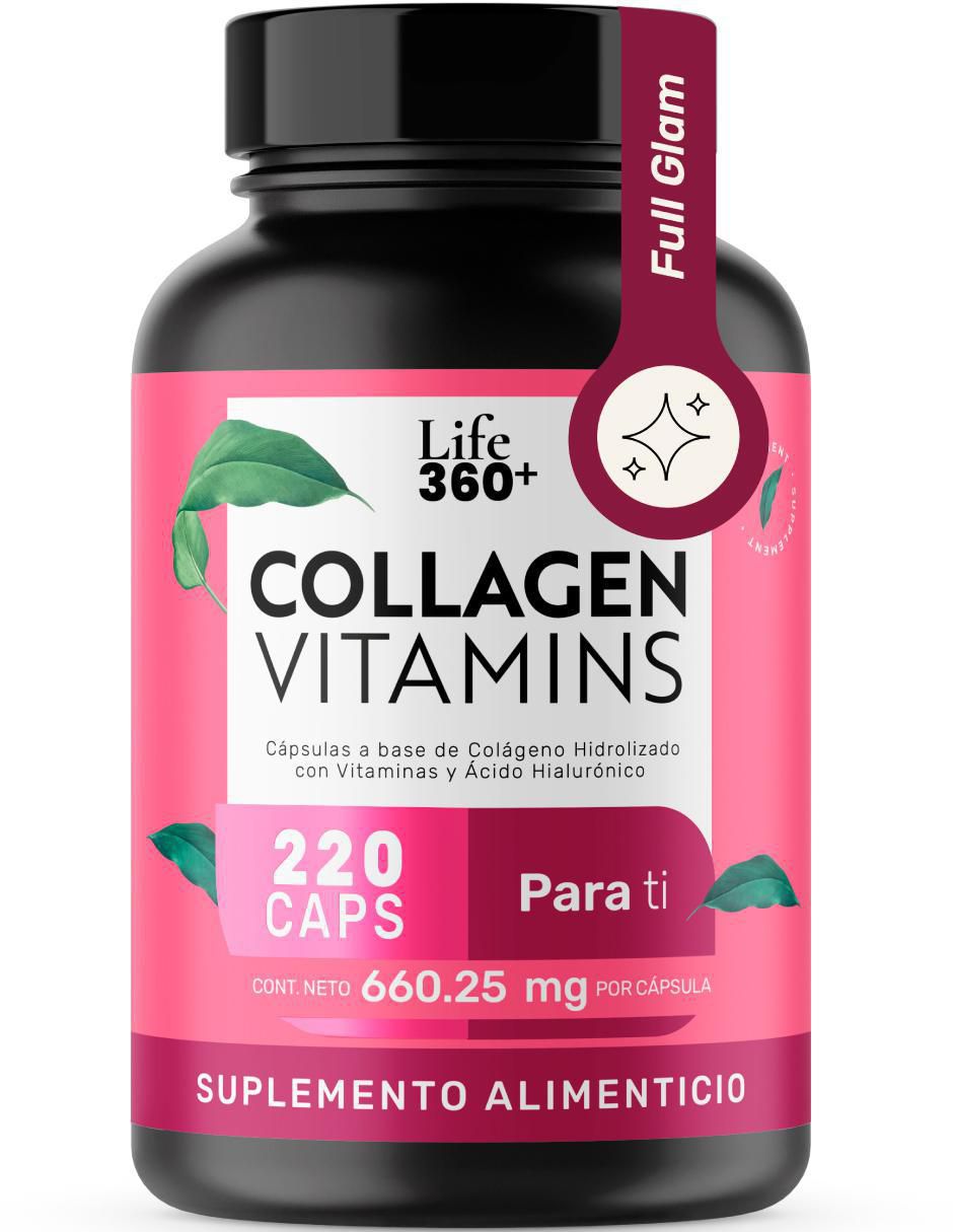 Collagen Vitamins: Colágeno hidrolizado Vitaminas Ácido fólico y Hialurónico Life360 de 220 cápsulas 7