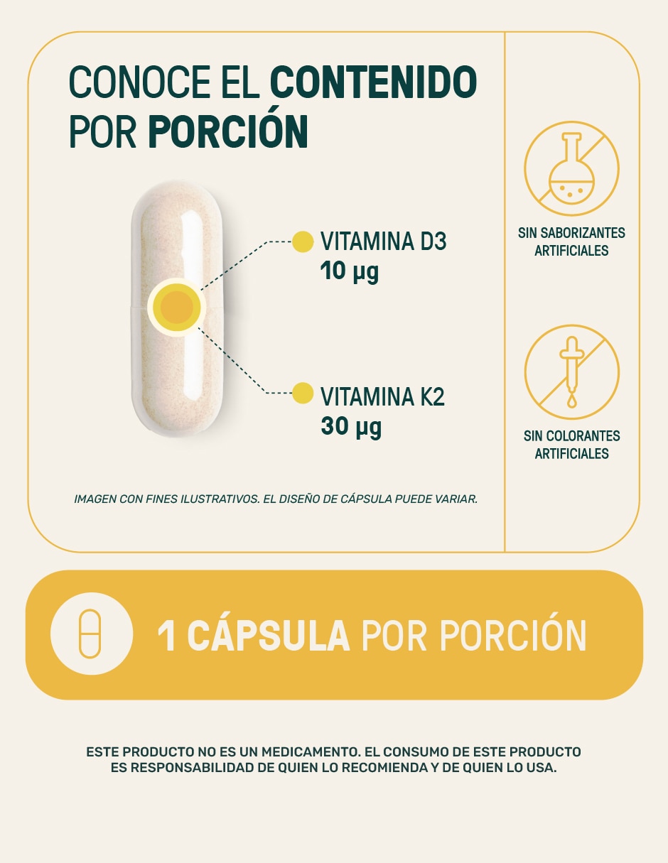 Suplemento D3+K2 con vitamina K2 y vitamina D3 de 180 cápsulas