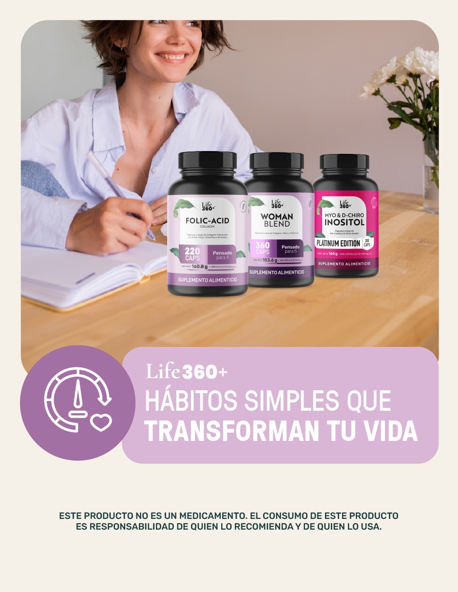 Folic-Acid Collagen: Colágeno hidrolizado + Ácido fólico + Vitaminas y minerales Life 360+ Life360+ de 220 cápsulas