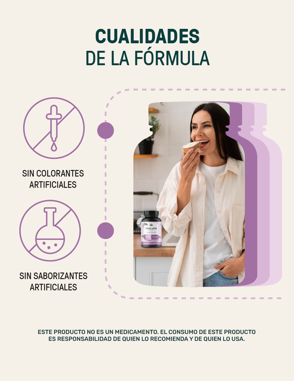 Folic-Acid Collagen: Colágeno hidrolizado + Ácido fólico + Vitaminas y minerales de 220 cápsulas 3