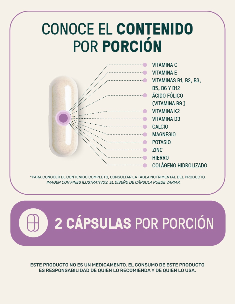 Folic-Acid Collagen: Colágeno hidrolizado + Ácido fólico + Vitaminas y minerales de 220 cápsulas 4