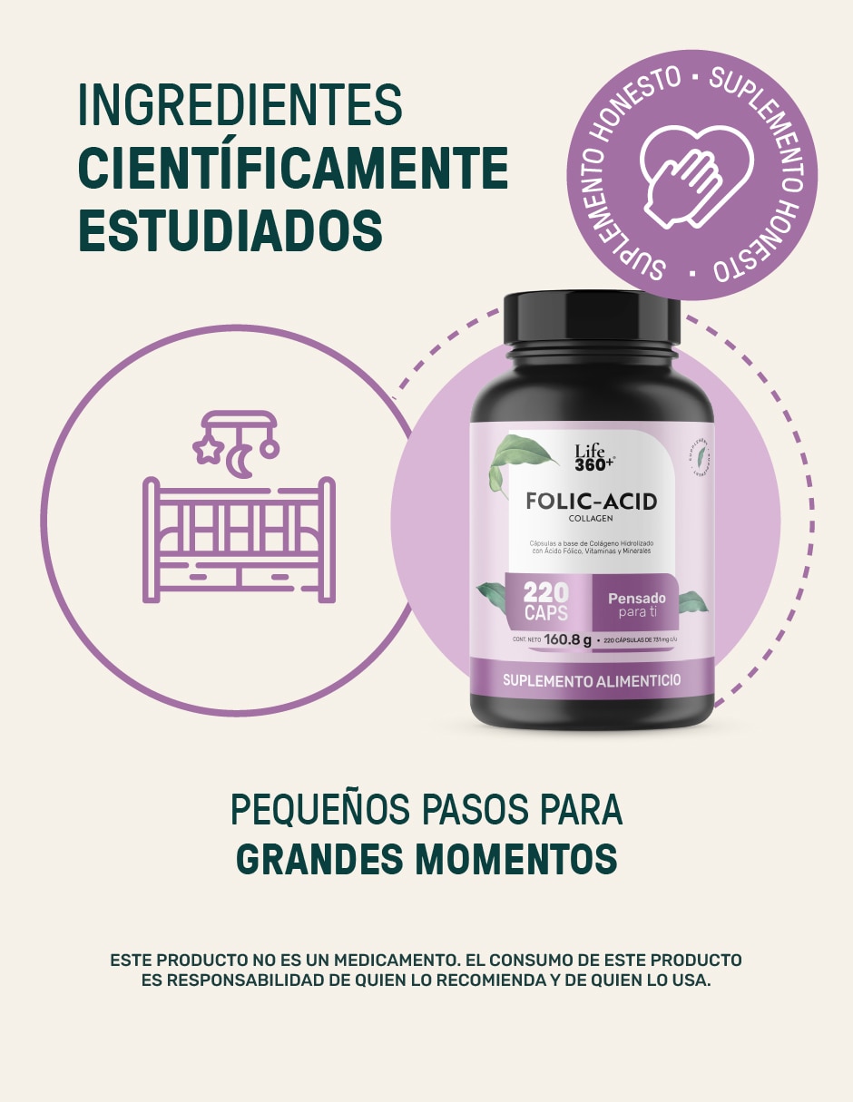Folic-Acid Collagen: Colágeno hidrolizado + Ácido fólico + Vitaminas y minerales de 220 cápsulas 7