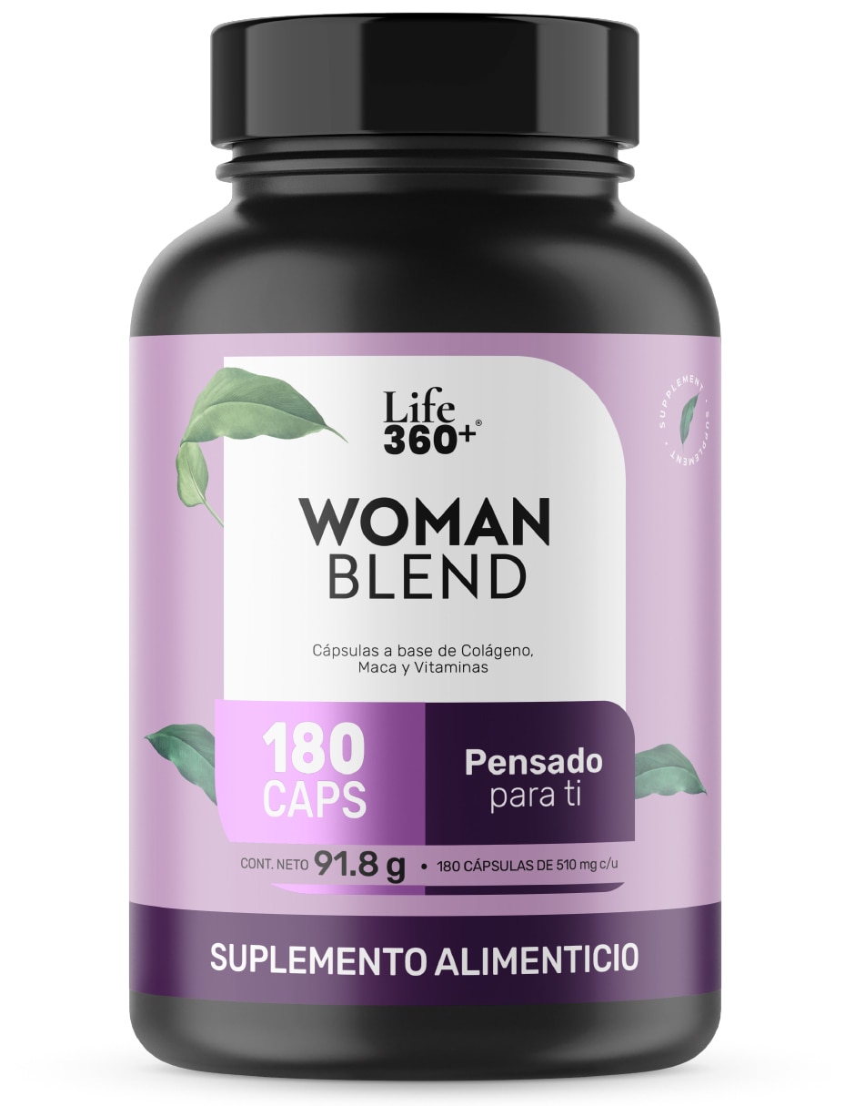 Multivitamínico para mujer con Colágeno Hidrolizado, Biotina, Ácido Fólico, Vitamina A, C, D, B12 y Zinc, Life360+ 180 cápsulas