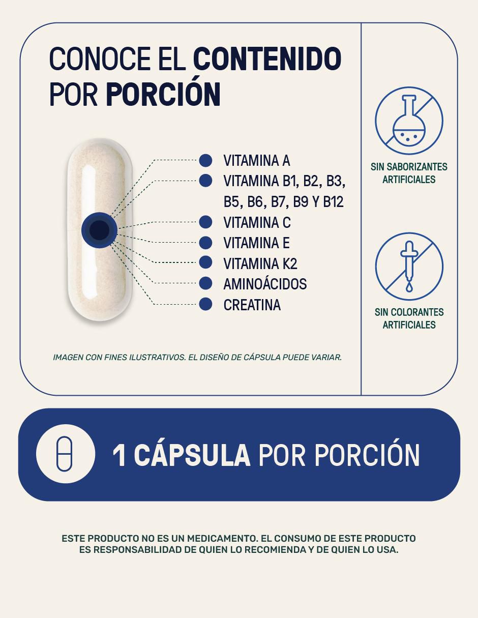 Multivitamínico para hombre con creatina + vitaminas y aminoácidos 180 cápsulas 4