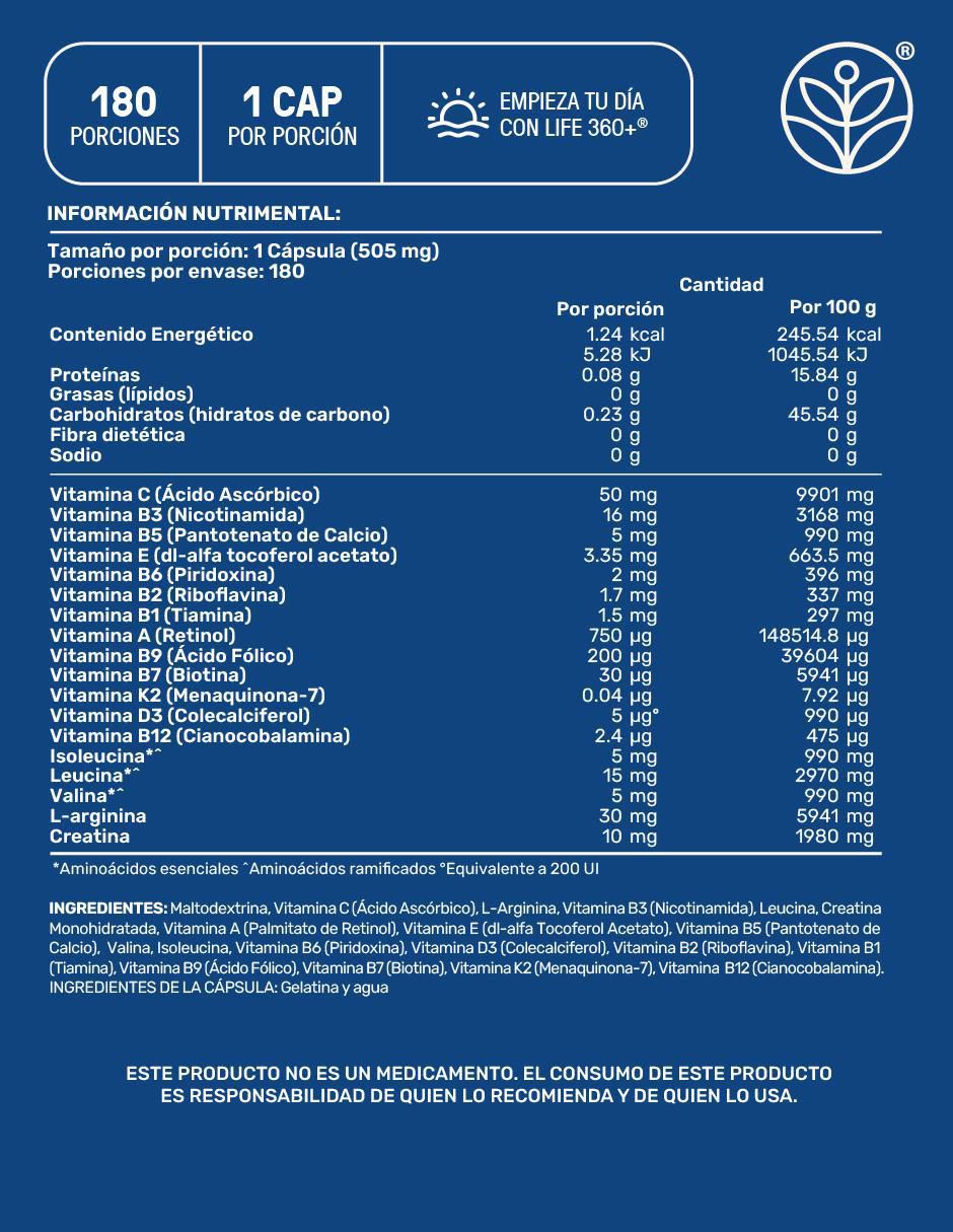 Multivitamínico para hombre con creatina + vitaminas y aminoácidos 180 cápsulas 6