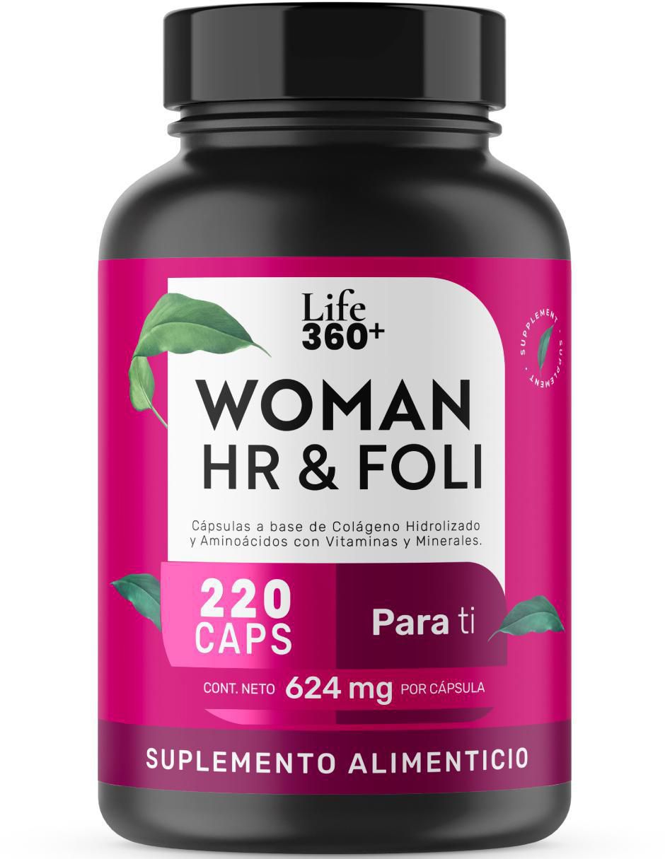 Woman Hr & Foli: Colágeno hidrolizado Aminoácidos Vitaminas y minerales Life 360 Life360 de 220 cápsulas