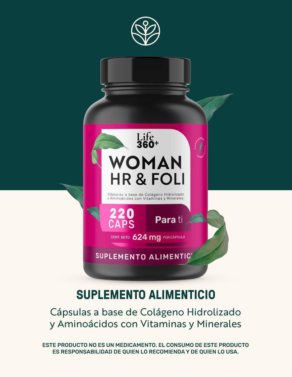 Woman Hr & Foli: Colágeno hidrolizado Aminoácidos Vitaminas y minerales Life 360 Life360 de 220 cápsulas