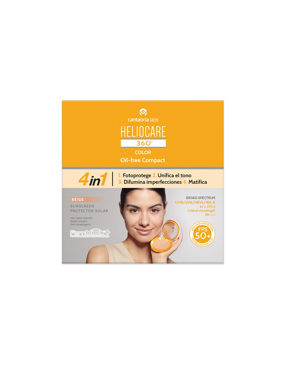 Tratamiento facial 360° color compact oil free beige protector solar Heliocare 3