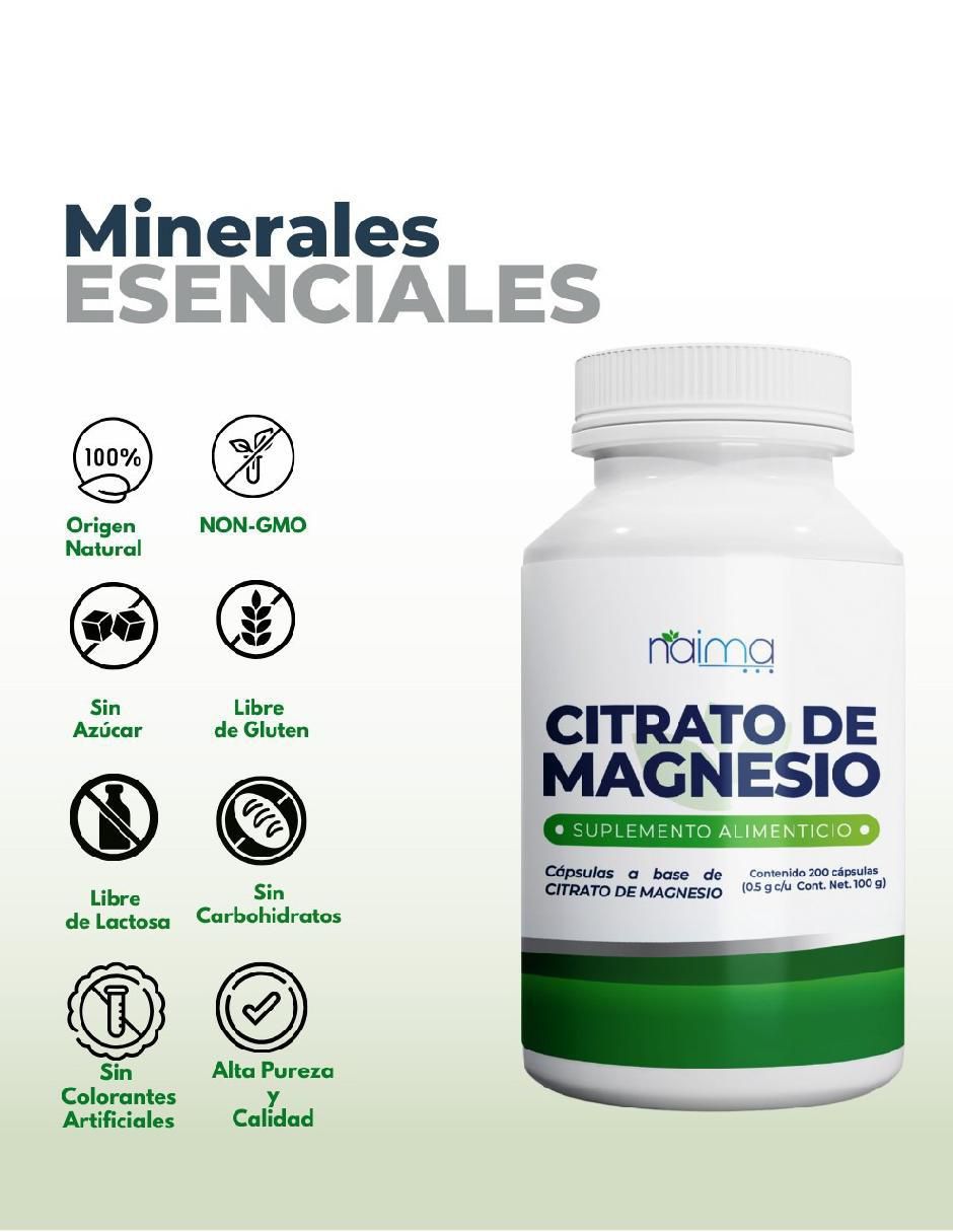 Citrato de Magnesio de 200 cápsulas