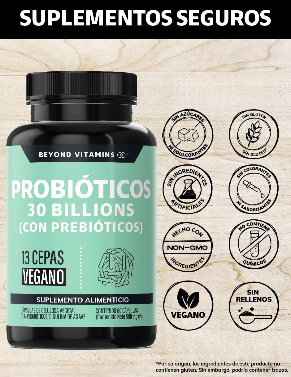 Probioticos 30 Billion Prebióticos Inulina de Agave 13 Cepas de 60 cápsulas 5