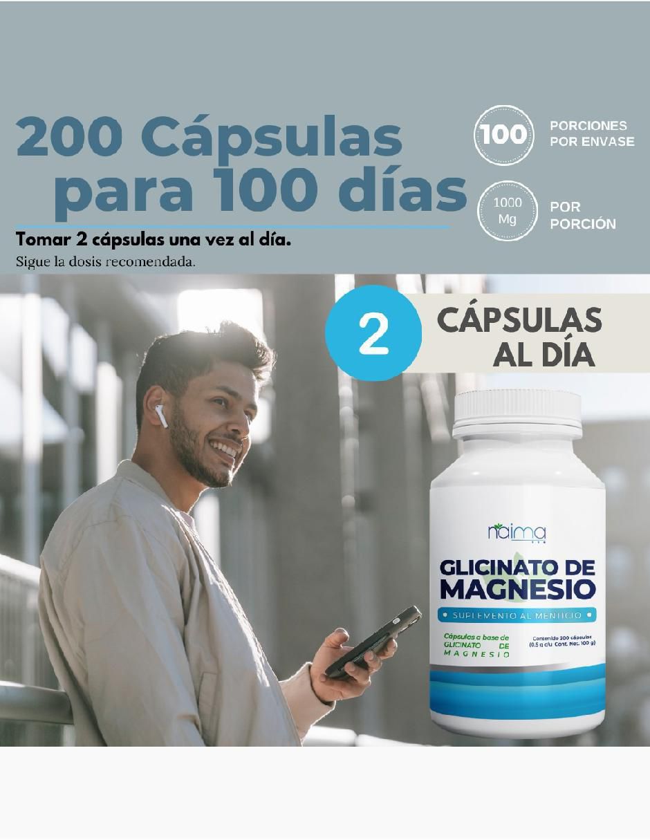 Glicinato de Magnesio con glicinato de 200 cápsulas