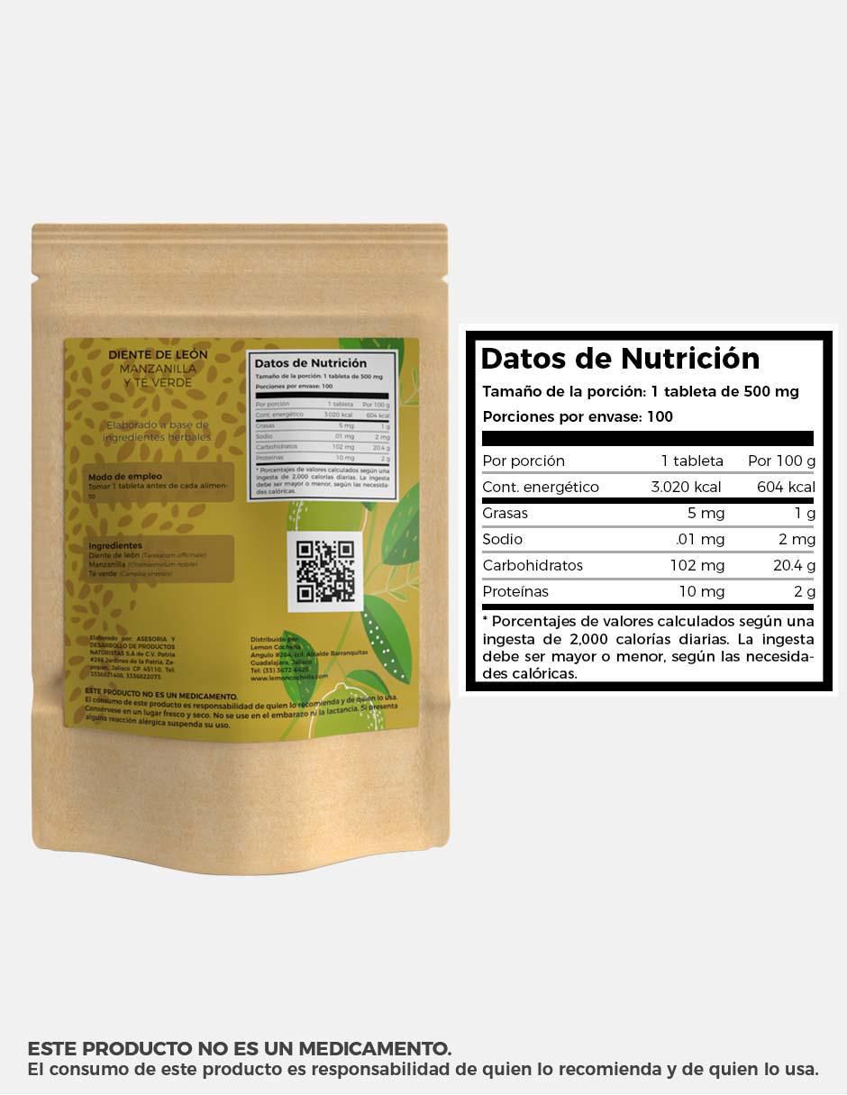 Diente de León Manzanilla y Té Verde con hoja de diente de león de 100 tabletas 5