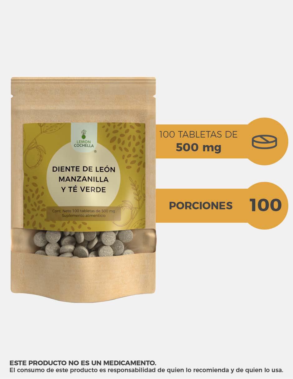 Diente de León Manzanilla y Té Verde con hoja de diente de león de 100 tabletas