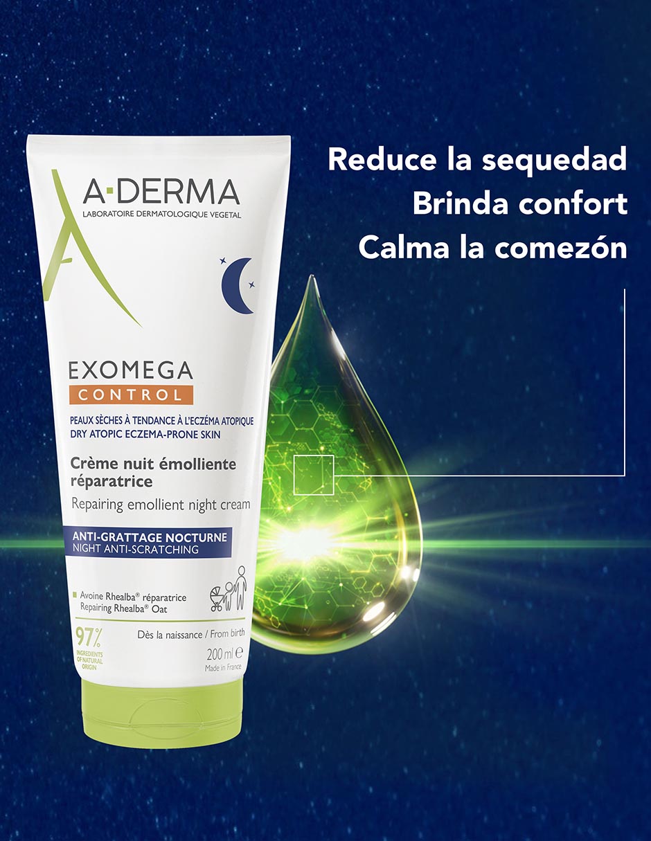 Crema para rostro y cuerpo recomendada para calmar la piel de día y noche Emoliente Anticomezón Exomega Control Aderma Exomega para piel sensible