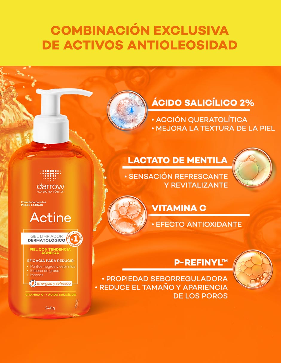 Limpiador facial Dermolimpiador actine higiene Darrow para acné 10