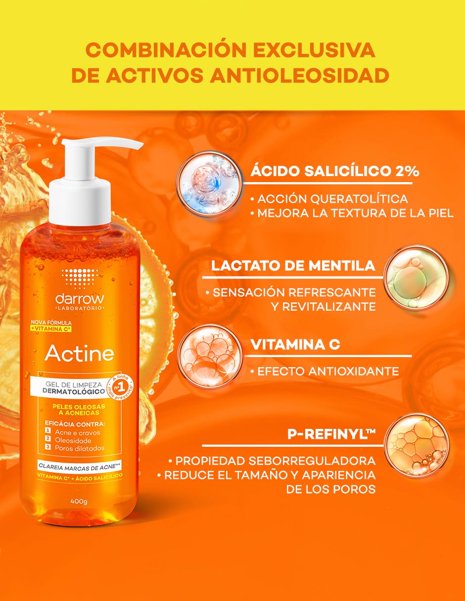 Limpiador facial Gel Limpiador Vitamina C Actine para acné 9