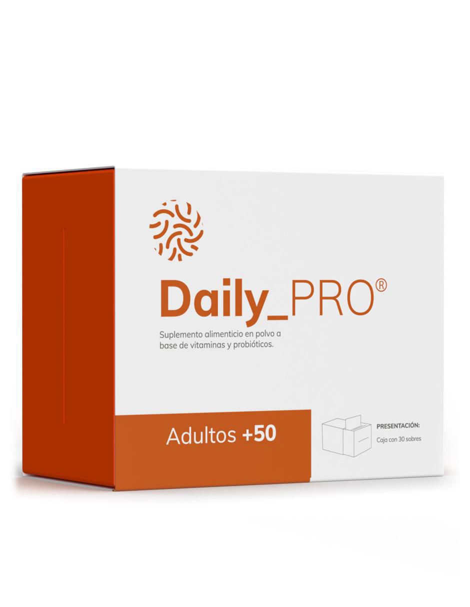 Daily Pro Adultos +50 con probióticos 60 billones sabor vainilla de 30 piezas