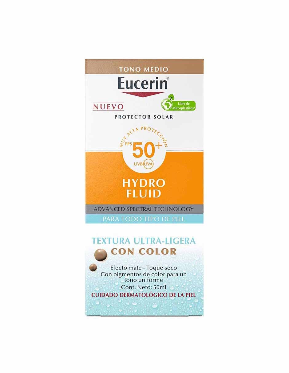 Tratamiento facial Sun Hydrofluid Tono Medio FPS50+ Eucerin Sun para eliminar el brillo 18