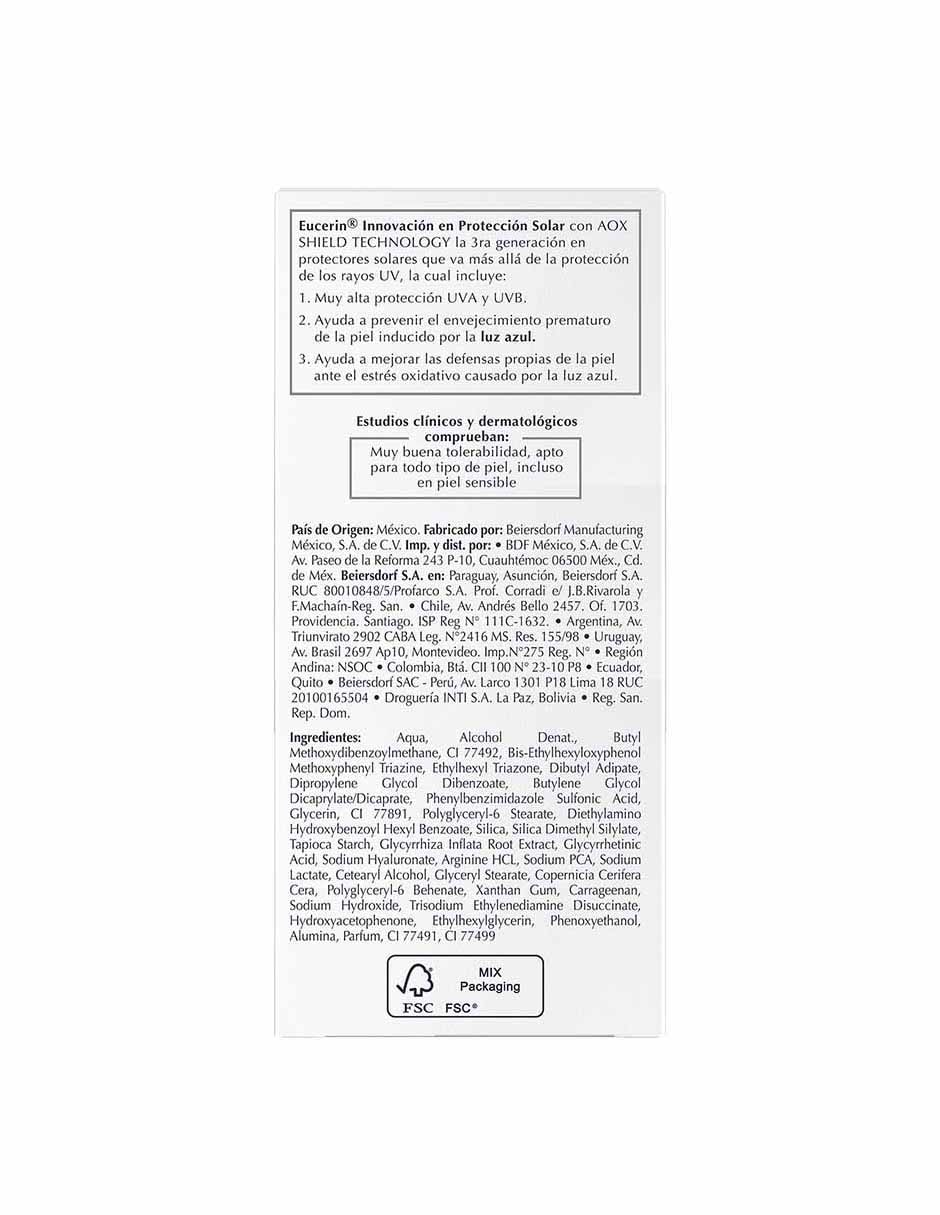 Tratamiento facial Hydrofluid Eucerin Sun para eliminar el brillo