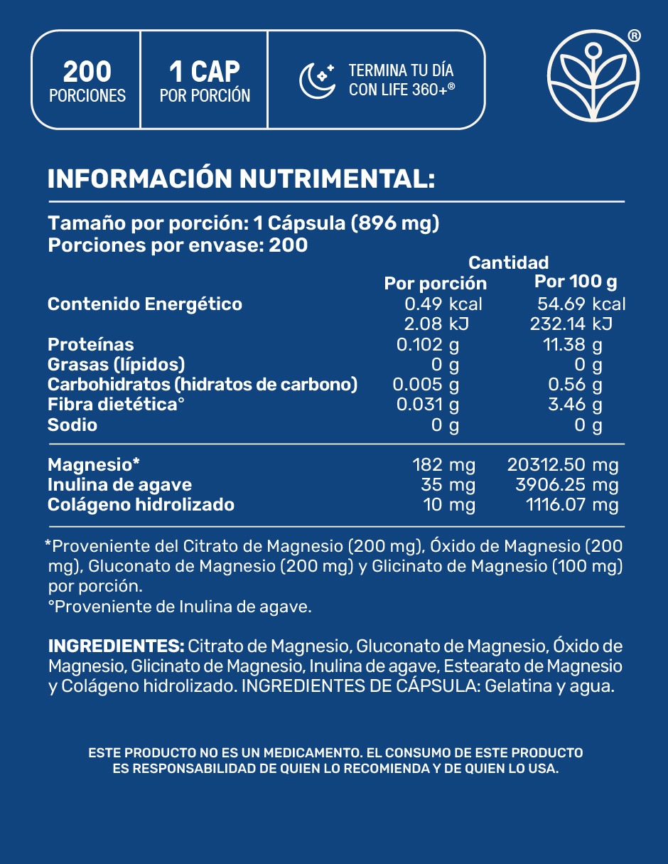 Magnesium Mix Life 360+ Citrato Glicinato de Magnesio Life360+ con magnesio de 60 cápsulas