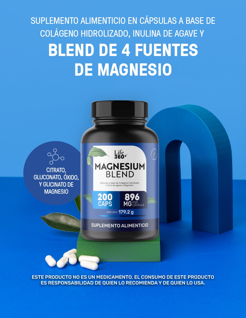 Magnesium Mix Life 360+ Citrato Glicinato de Magnesio Life360+ con magnesio de 60 cápsulas