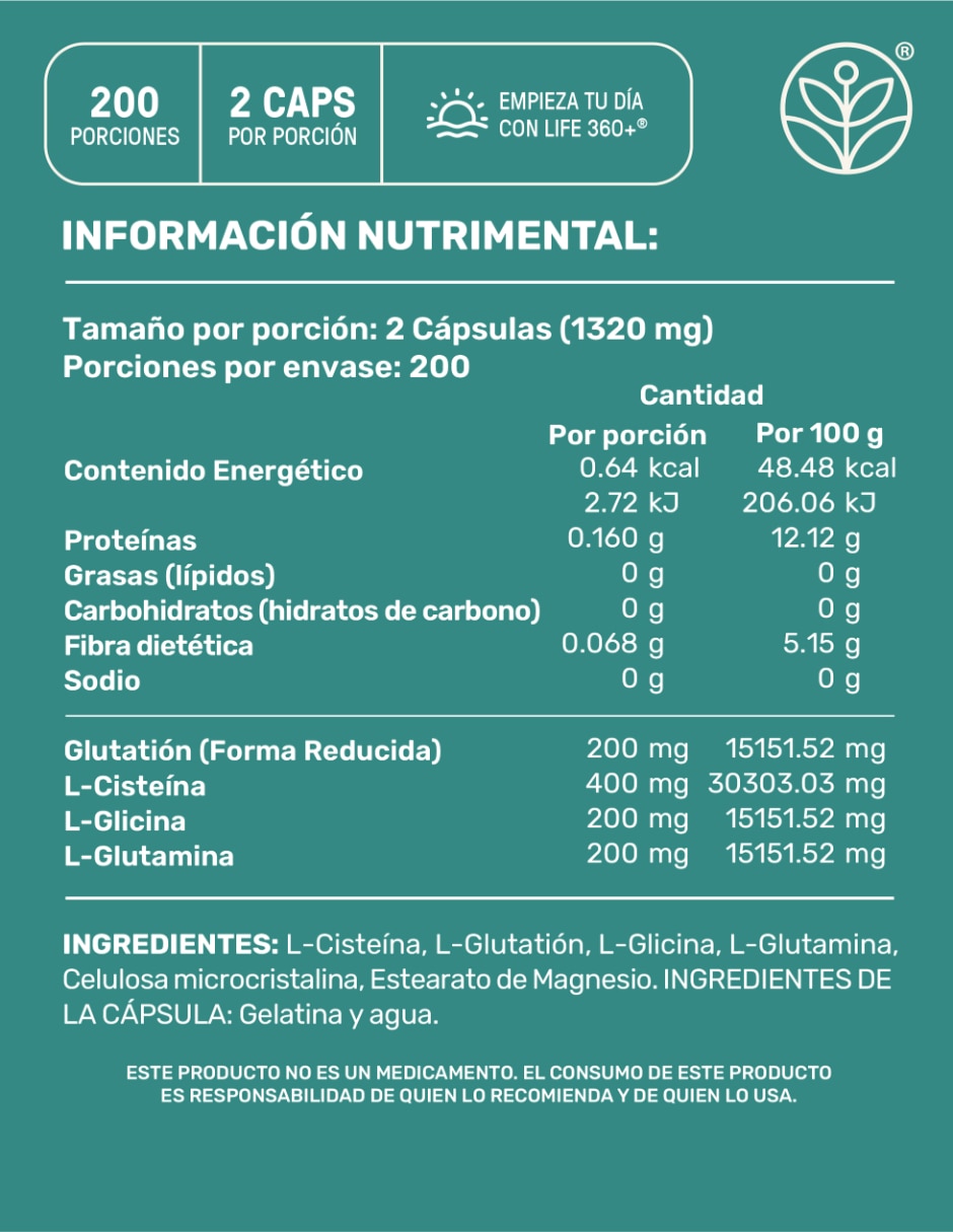 Glutation LIFE 360+ de 200 cápsulas 5