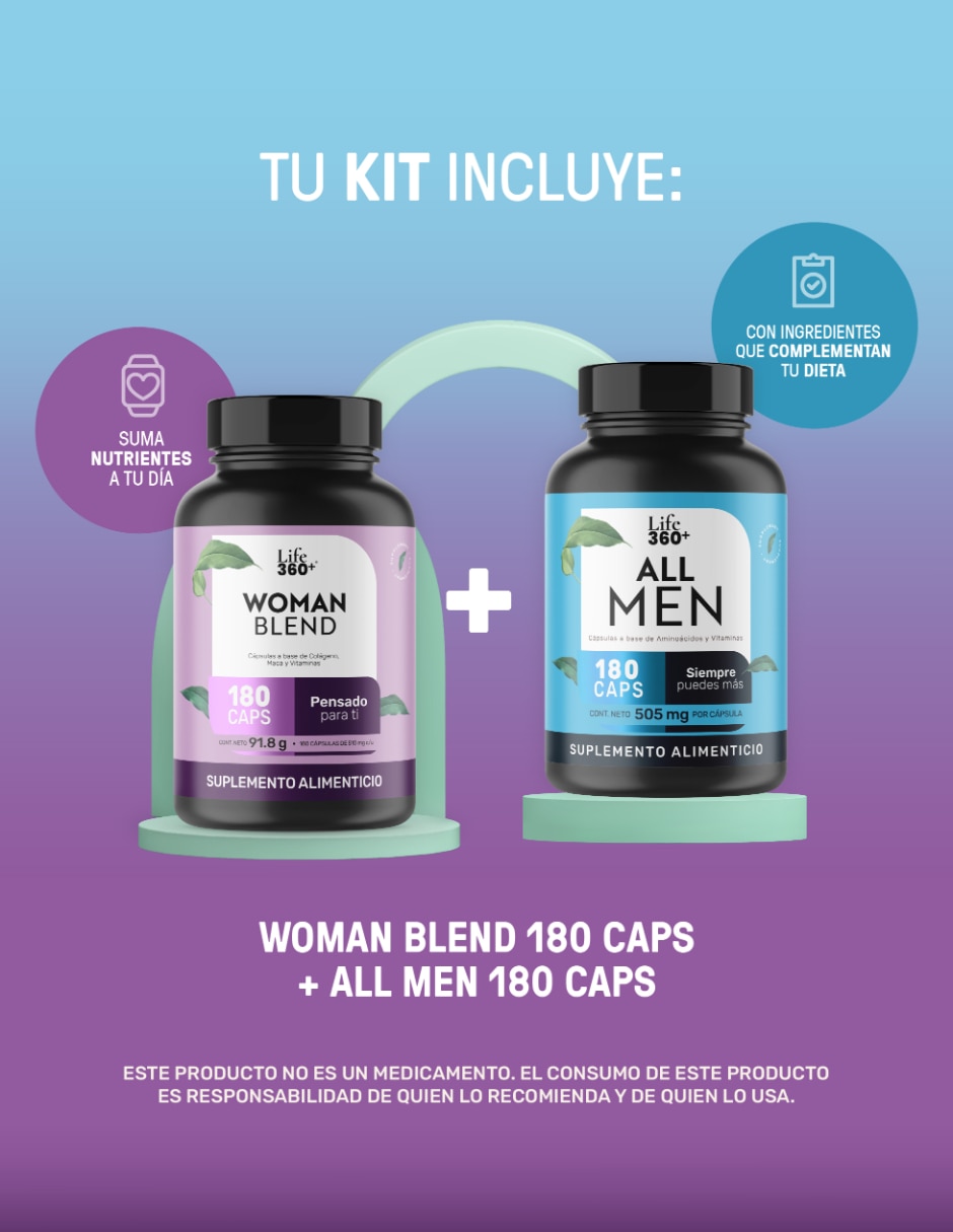 Set de suplementos alimenticios All Woman & All Men Life360+ con L-Arginina