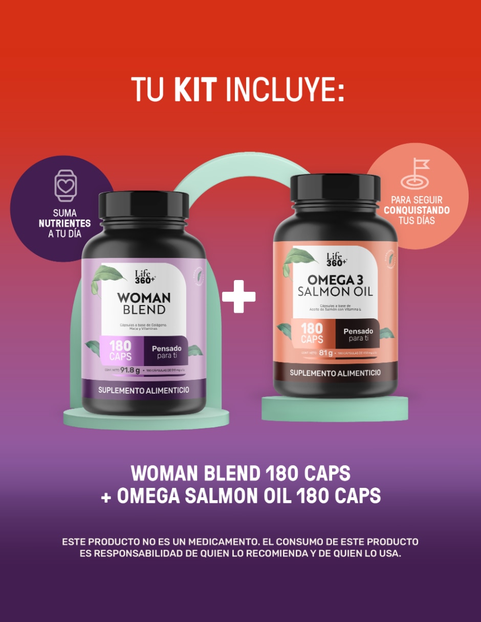 Set de suplementos alimenticios Omega Salmon Oil y All Woman con maca 3