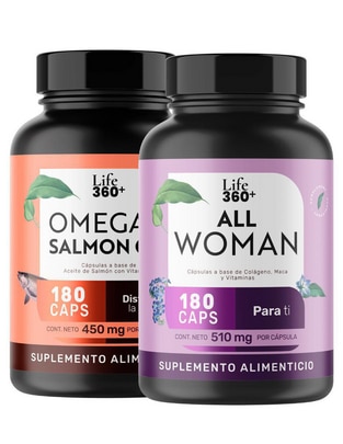 Set de suplementos alimenticios Omega Salmon Oil y All Woman con maca 1